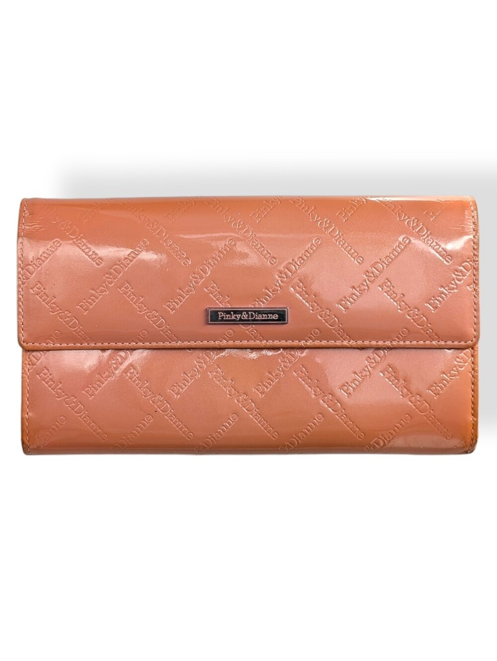 Pinky &‎ Dianne Patent Leather Monogram Logo Long Wallet Sparkling Coral Salmon